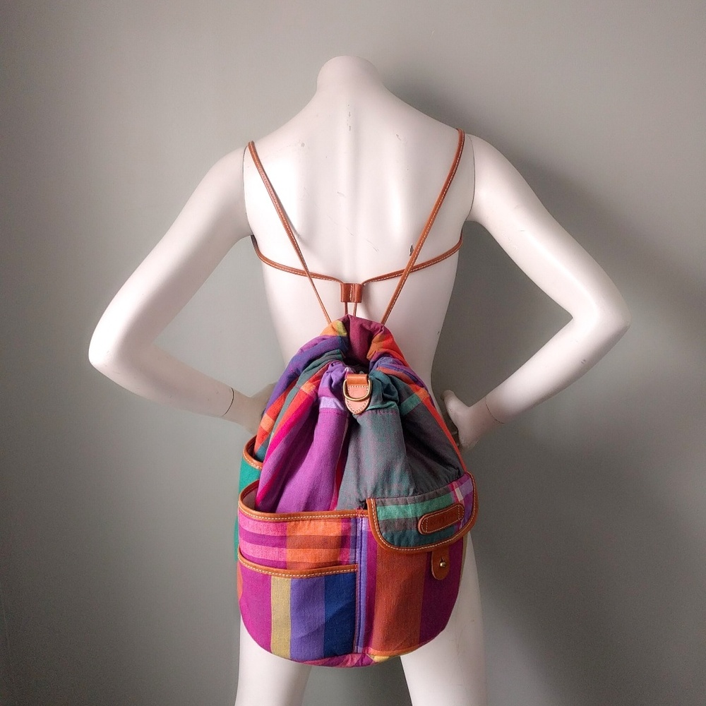 🎉HP🎉 Vintage 90s Ralph Lauren Cotton Madras Plaid Crossbody Canvas Backpack